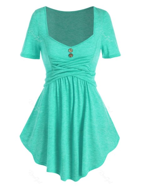 Button Front Criss Cross Flare T Shirt