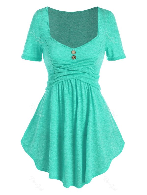 Button Front Criss Cross Flare T Shirt