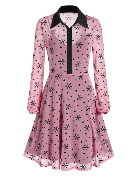 Christmas Snowflake Mesh Dress And Cami Dress Set