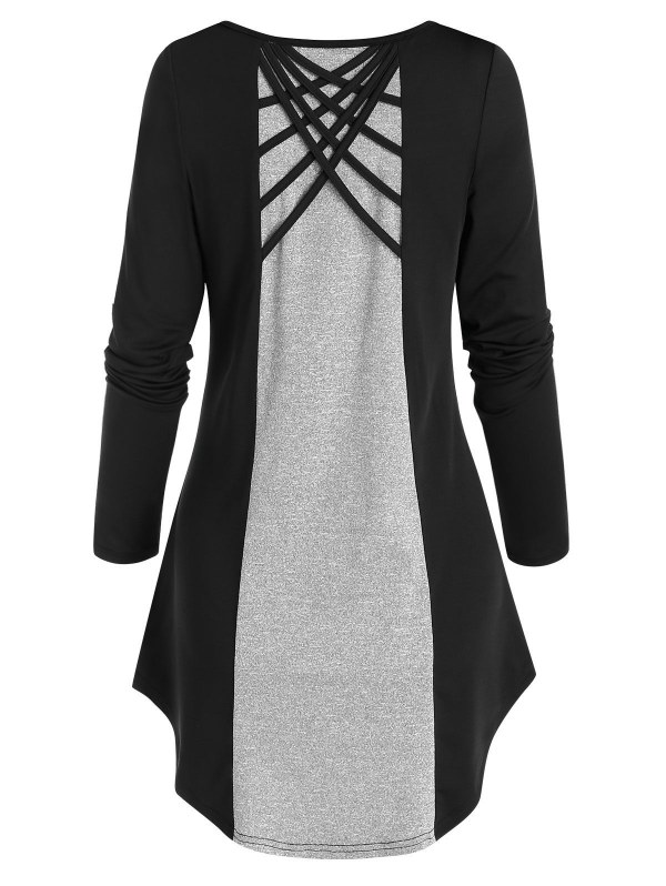 Colorblock Pocket Back Criss Cross T Shirt