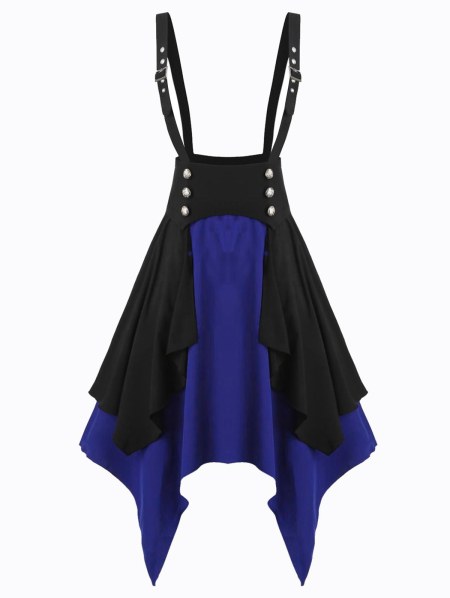 Contrast Button Layered Asymmetrical Suspender Skirt