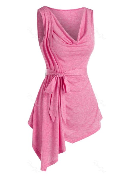 Cowl Neck Belted Irregular Tank Top