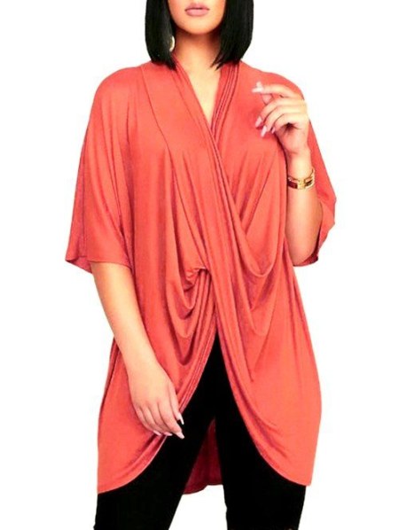 Cross Front Drape Batwing Sleeve Loose T-shirt