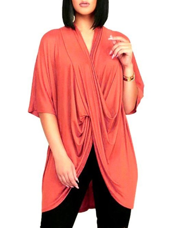Cross Front Drape Batwing Sleeve Loose T-shirt