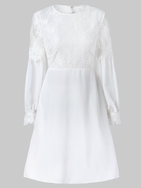 Cut Out Lace Panel Long Sleeve Dress