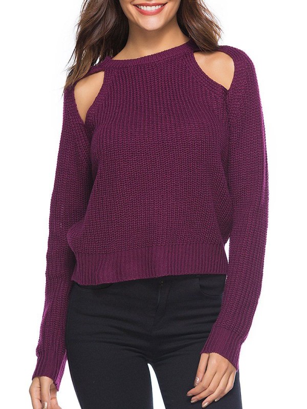 Cut Out Solid Casual Sweater