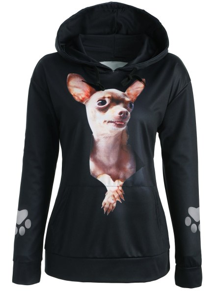 Drop Shoulder 3d Dog Print Hoodie