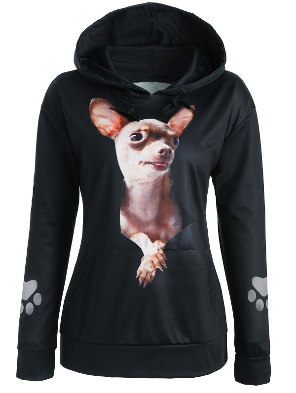 Drop Shoulder 3d Dog Print Hoodie