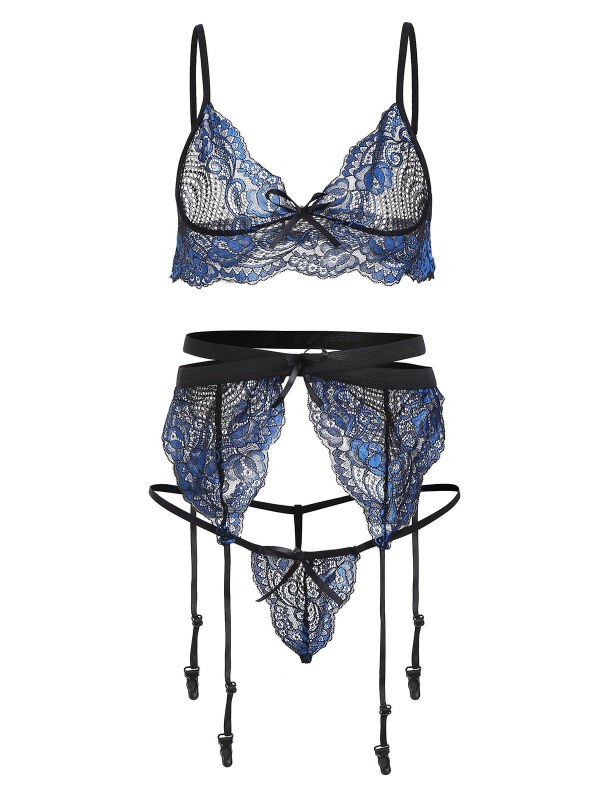 Floral Lace Bowknot Gartered Bra Set