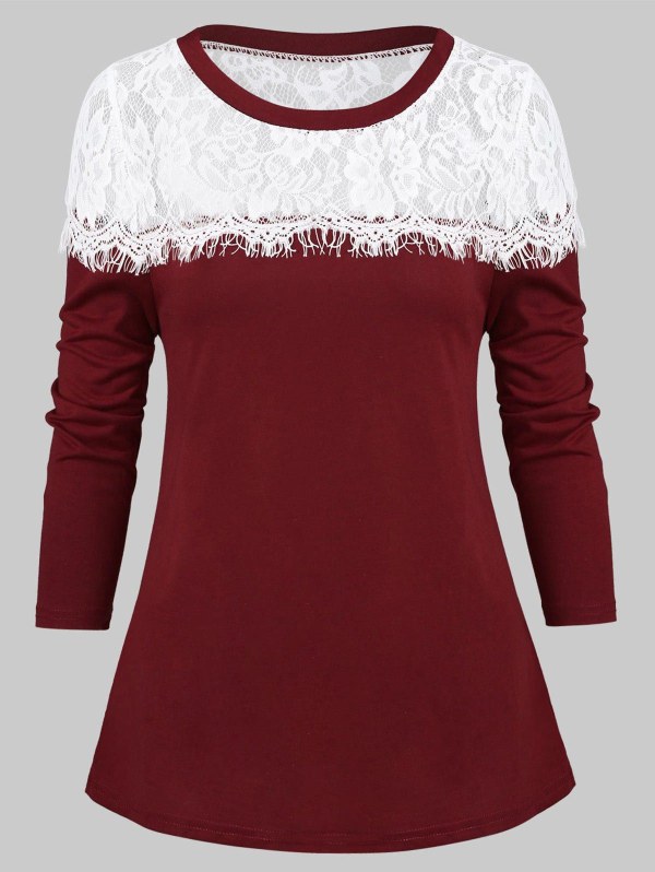 Floral Lace Eyelash Two Tone T-shirt