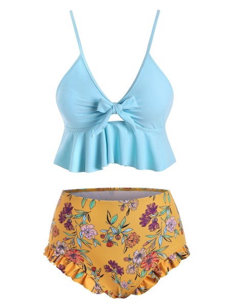 Floral Print Knotted Padded Tankini Swimwear