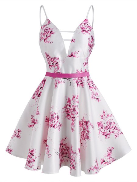 Flower Print Ladder Cut Cami Dress