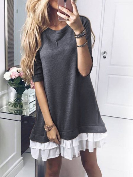 Half Sleeve Round Neck Sweatshirt Dress
