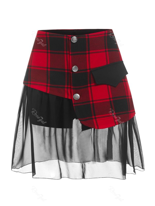 High Waisted Plaid Print Chiffon Insert Skort