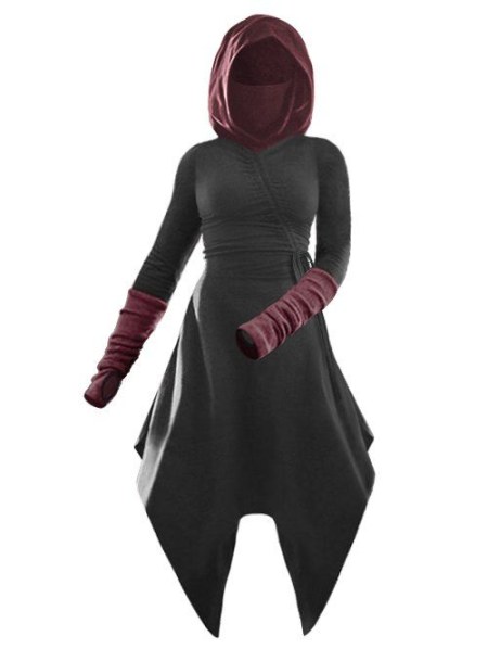 Hooded Cinched Contrast Asymmetrical Dress