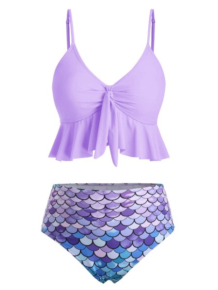 Knot Flounce Scale Print Mermaid Tankini Swimsuit