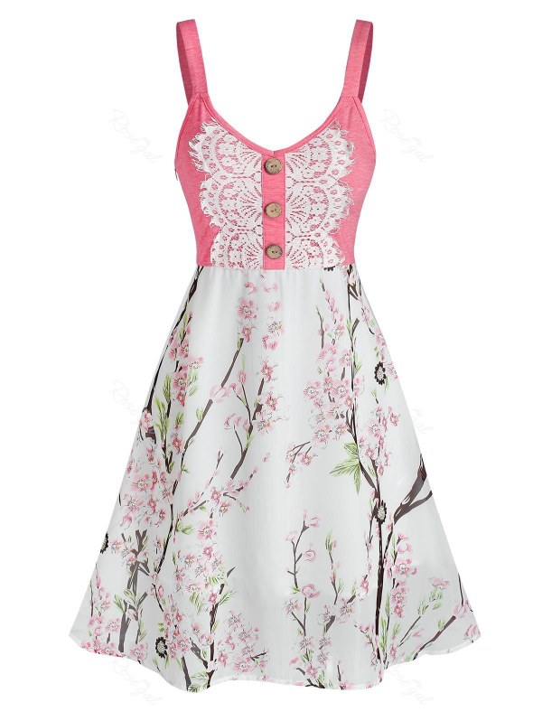 Lace Applique Flower Printed Dress