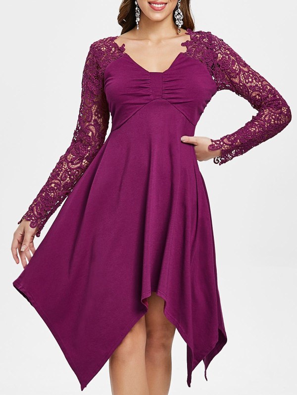 Lace Panel Cut Out Handkerchief Dress