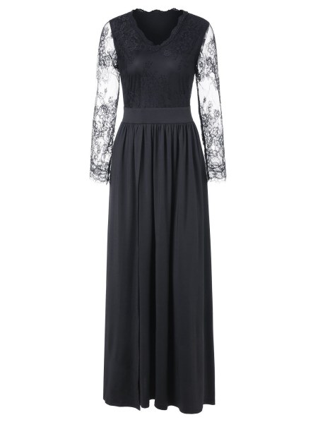 Lace Sleeve Maxi Cocktail Dress