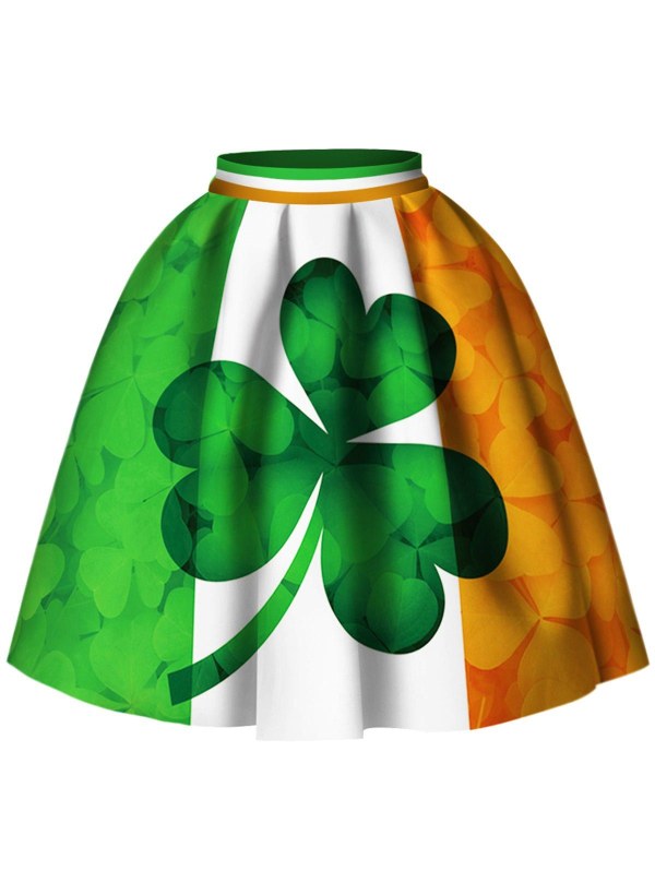 Leaf Print A Line Skirt