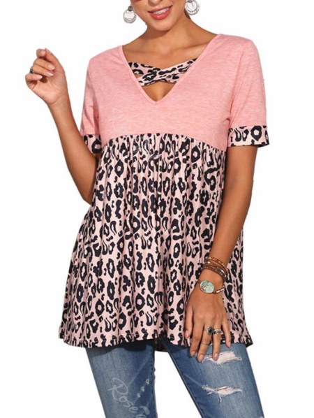 Leopard Panel Crisscross Tunic Top