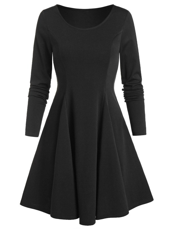 Long Sleeve Fit And Flare Plain Dress