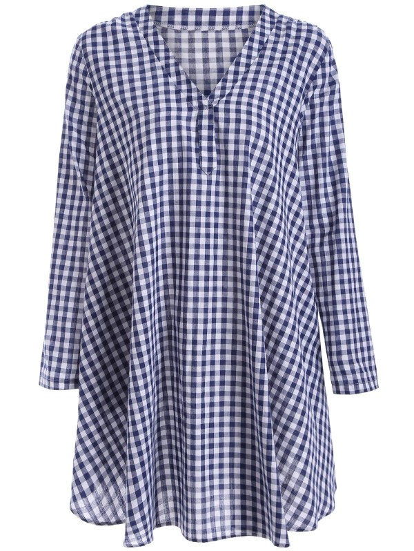 Long Sleeve Plaid Tunic Dress