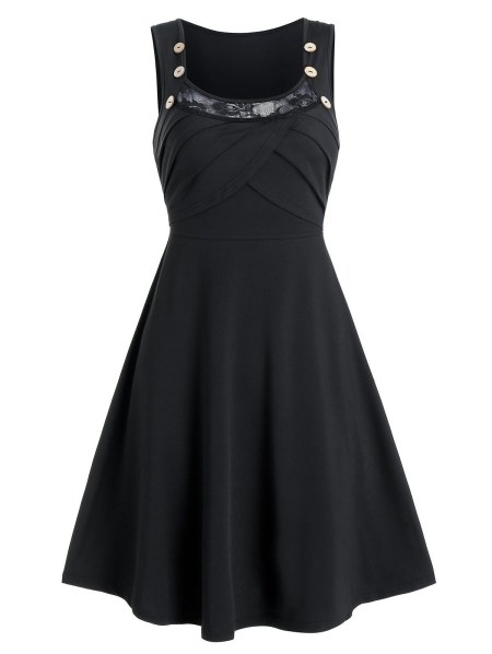 Mock Button Front Pleated Mini Cami Dress