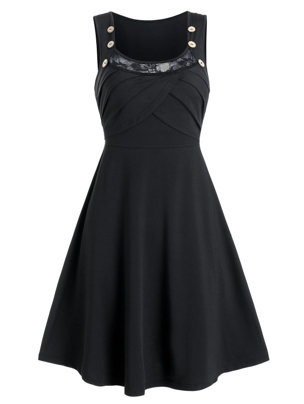 Mock Button Front Pleated Mini Cami Dress