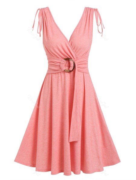 O Ring Cinched Shoulders A Line Dress