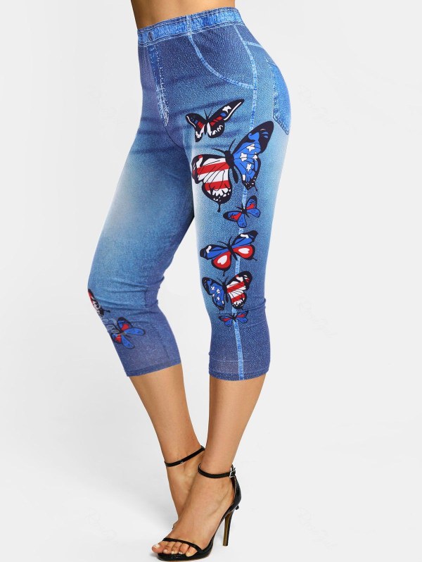 Patriotic American Flag Butterfly 3d Print Crop Jeggings