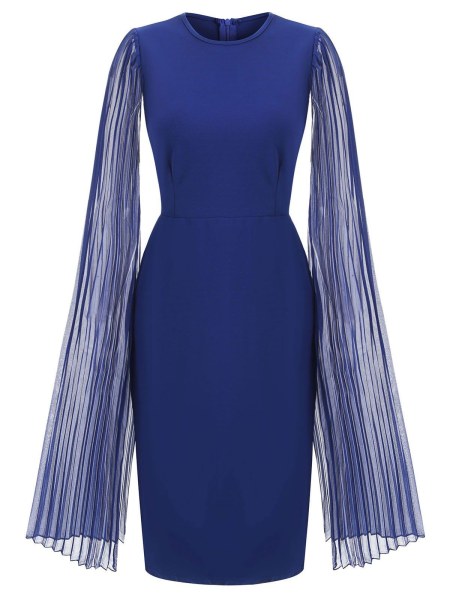 Pleated Split Sleeves Round Neck Sheath Dress