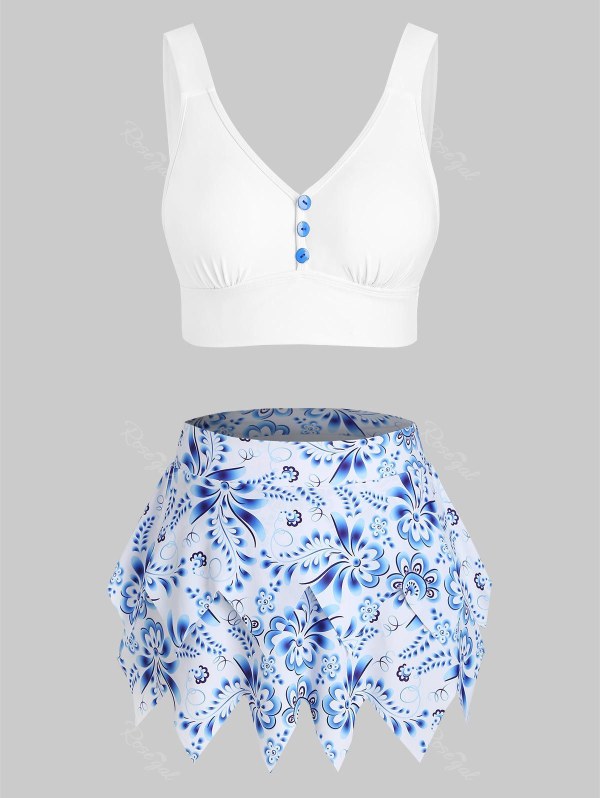 Printed Tiered Skirted Tankini Swimwear