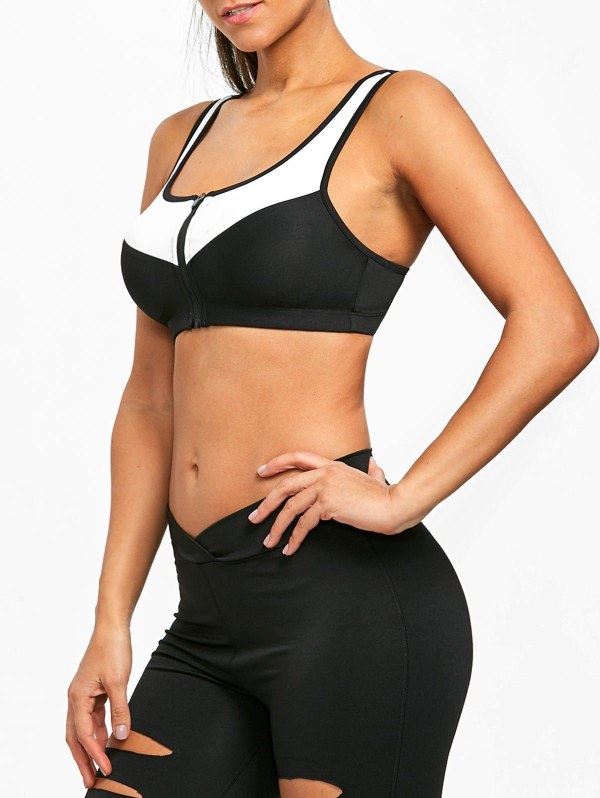 Racerback Zip Front Two Tone Sports Bra
