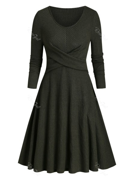 Ribbed Front Cross Knitted Flare Dress