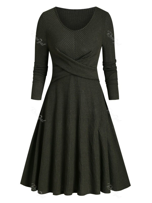 Ribbed Front Cross Knitted Flare Dress