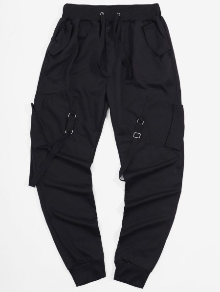 Ribbon Pockets Long Drawstring Sport Cargo Pants