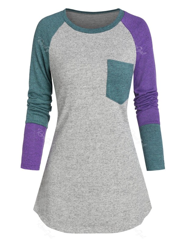 Round Neck Pocket Raglan Sleeve Top