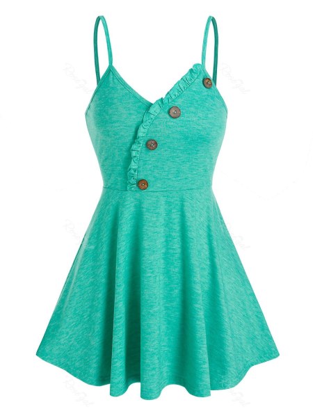 Ruffle Buttons Flare Cami Tank Top