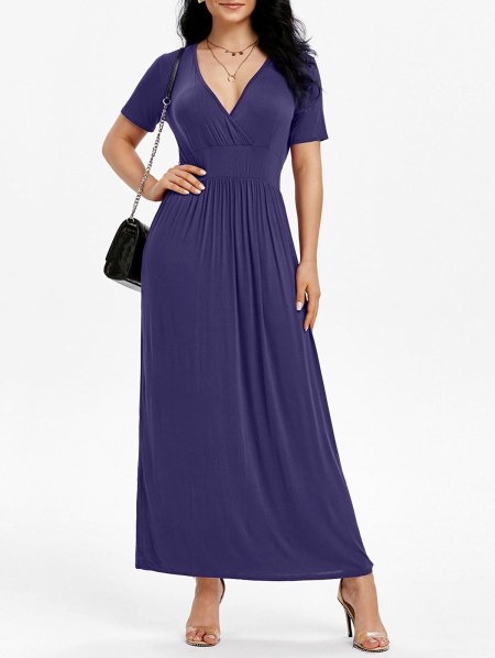Side Pockets Long Surplice Dress