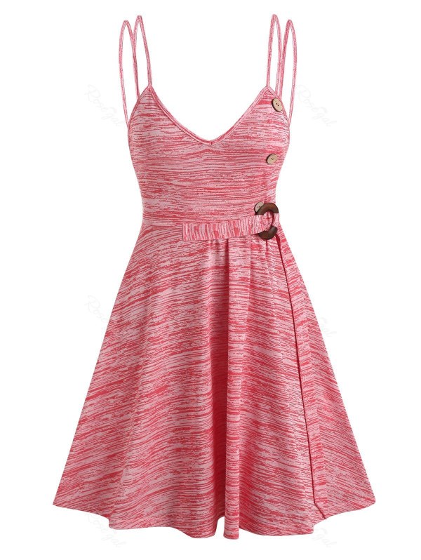 Space Dye Button A Line Spaghetti Strap Dress