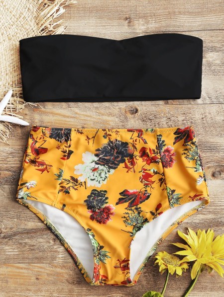 Strapless Floral High Rise Bathing Suit