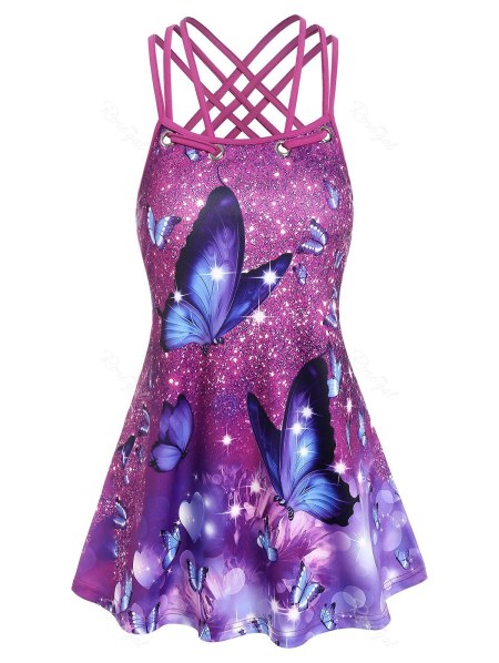 Strappy Butterfly Heart Print Tank Top