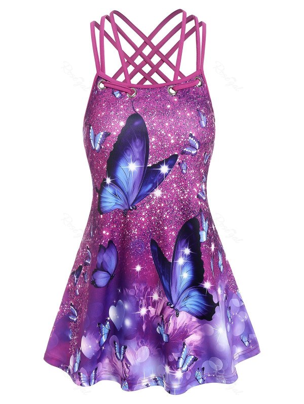 Strappy Butterfly Heart Print Tank Top