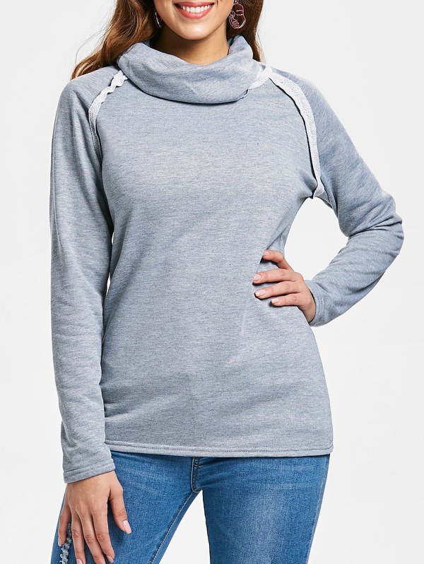 Stylish Turtleneck Long Sleeve Solid Color Women's Sweatshirt