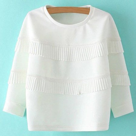 Sweet Round Neck Ruffles 3/4 Sleeve Sweatshirt For Women