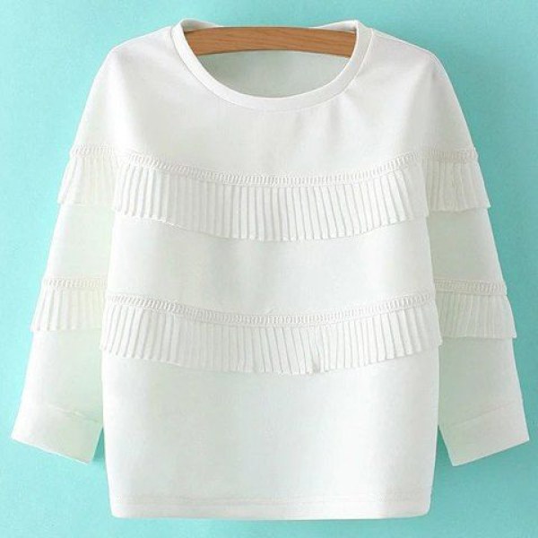 Sweet Round Neck Ruffles 3/4 Sleeve Sweatshirt For Women