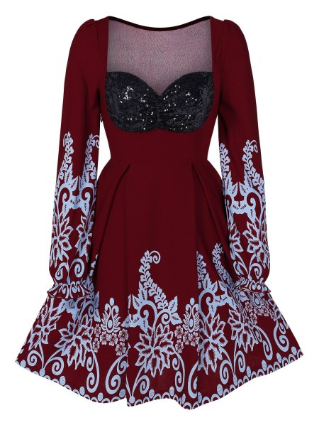 Sweetheart Neck Printed Fit And Flare Dress