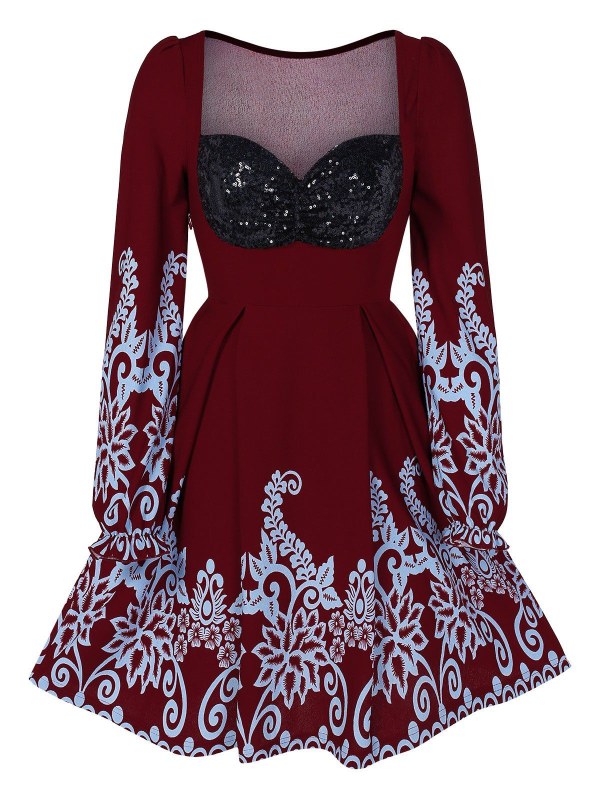 Sweetheart Neck Printed Fit And Flare Dress