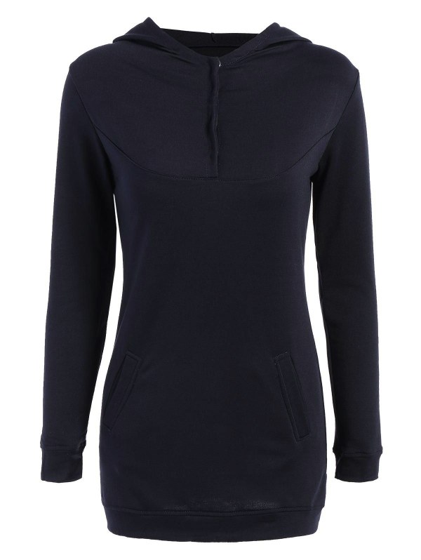 Trendy Hooded Long Sleeve Solid Color Hoodie For Women